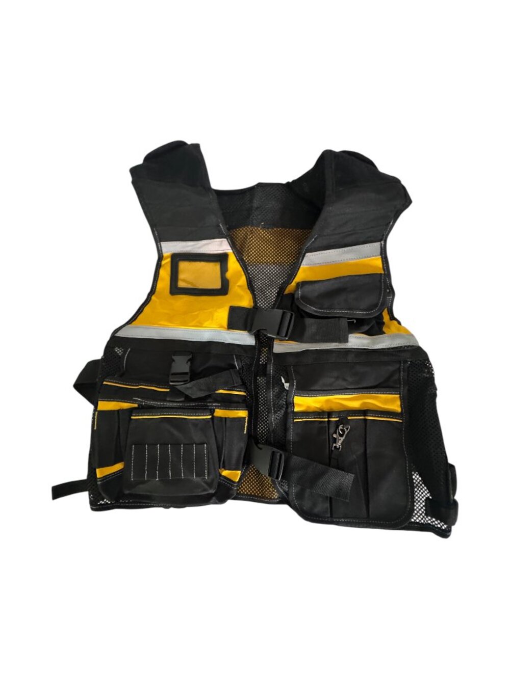 Black Yellow Utility Work Vest with Pockets L/XL